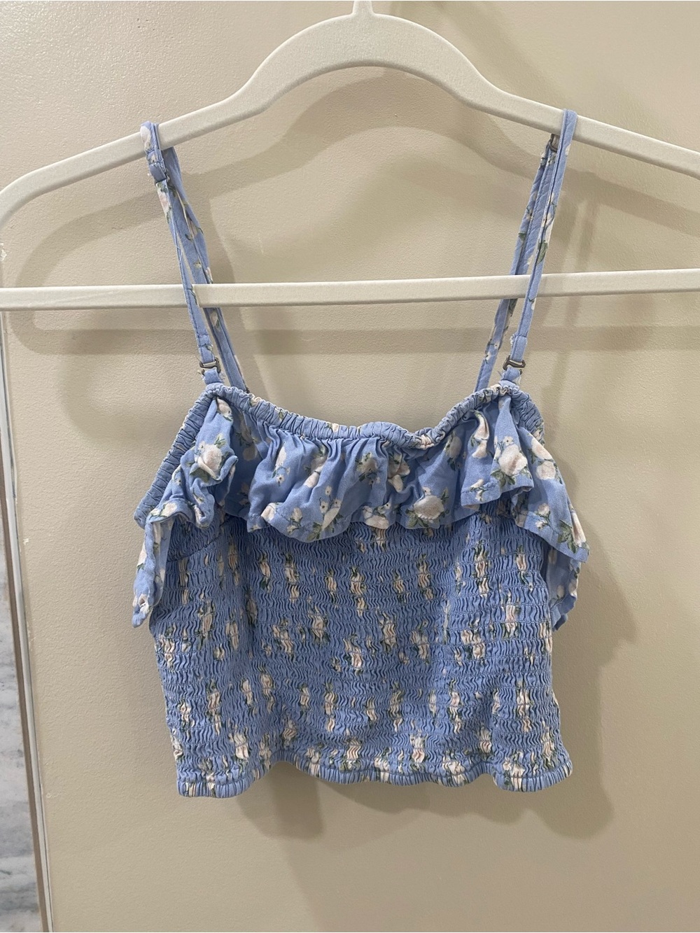 Hollister Smocked Ruffle Cami Top - Light Blue Floral